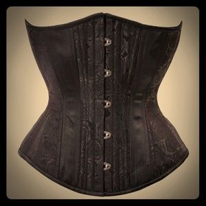 Black brocade steel boned corset XS 20